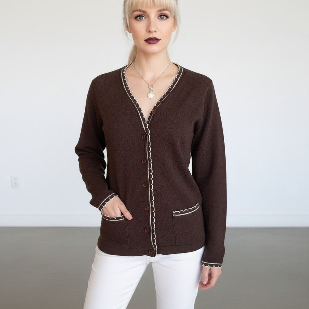 Vintage 70s Talbots Brown Cardigan, Button Front Sweater Size Small